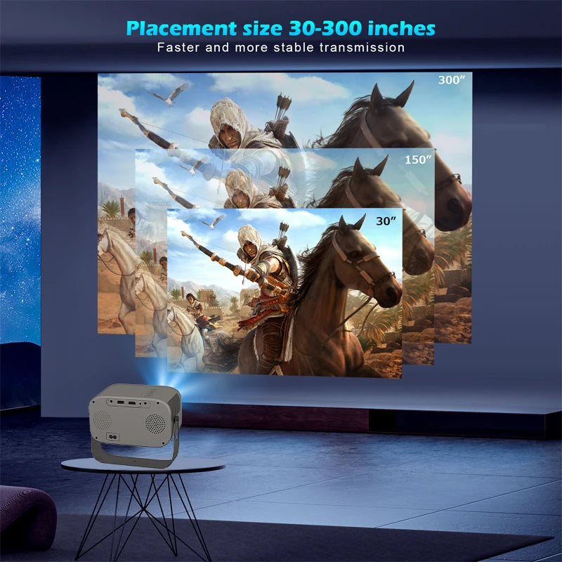 Mini 4K Projector Wall Projector, Portable Outdoor Movie Projector with Built-in Wi-Fi, Speaker & Digital Keystone, HDMI/BT, Peaceful Pleasures Health and Wellness