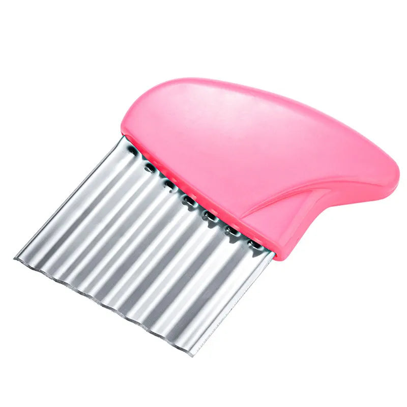 Potato Cutter Chip French Fry Maker Stainless Steel Wavy Knife French Fries Chopper Knife Chopper French Fry Kitchen Tools Peaceful Pleasures Health and Wellness pink