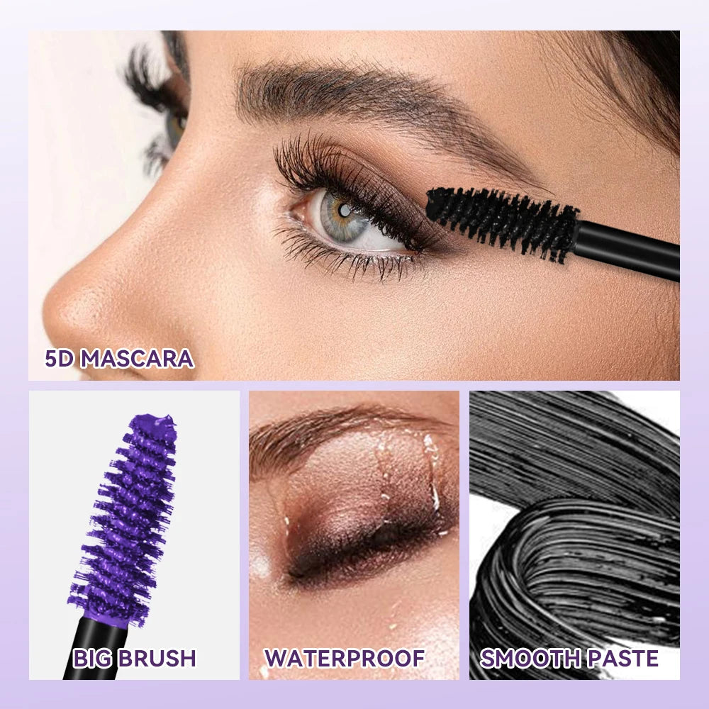 5D Mascara Waterproof Thickening Lengthening Curling Liquid Fiber Mascara Long-Lasting Curling Eyelash Extension Cosmetics Peaceful Pleasures Health and Wellness