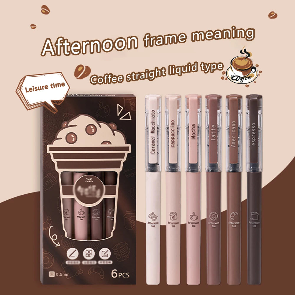 Coffee Themed Liquid Quick Drying Gel Pens Anti Smudging Soft Pen