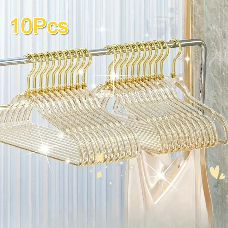 10Pcs Clear Clothes Hangers Acrylic Hanger Clothing Organizer Wardrobe Pants Coat Hanger Drying Rack Transparent Gold Hook Peaceful Pleasures Health and Wellness 10Pcs Golden