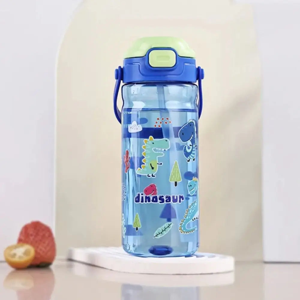 550ml Kids Cartoon Straw Water Bottle with Handle | BPA-Free