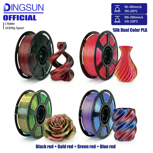 Silk PLA Filament Bundle 4×250g Dual Color Glossy 1.75mm 3D Printer Filament Peaceful Pleasures Health and Wellness 4 Color set