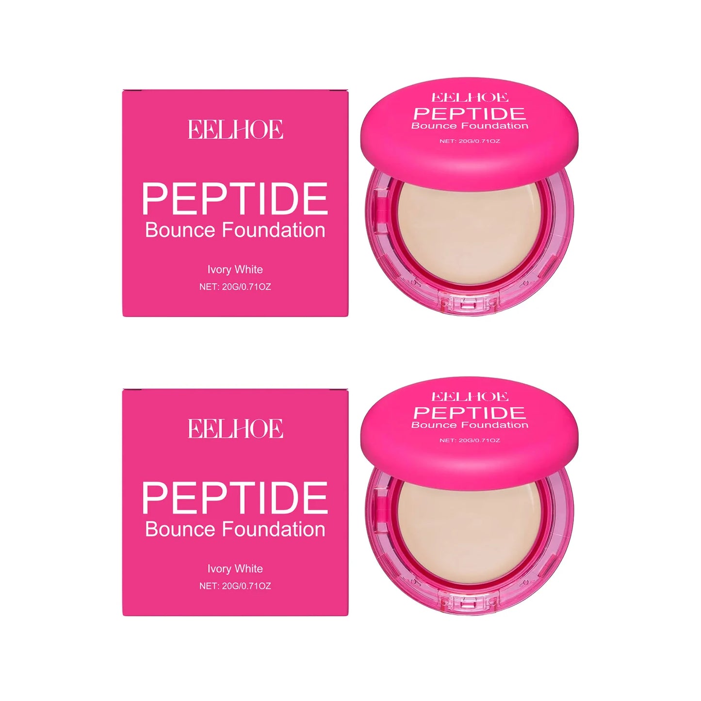 Peptide Bounce Balm Foundation Lasting Full Coverage Concealer Covers Spot Blemishes Brightening Oil Control Makeup Base Cream Peaceful Pleasures Health and Wellness 2Pcs x Ivory White