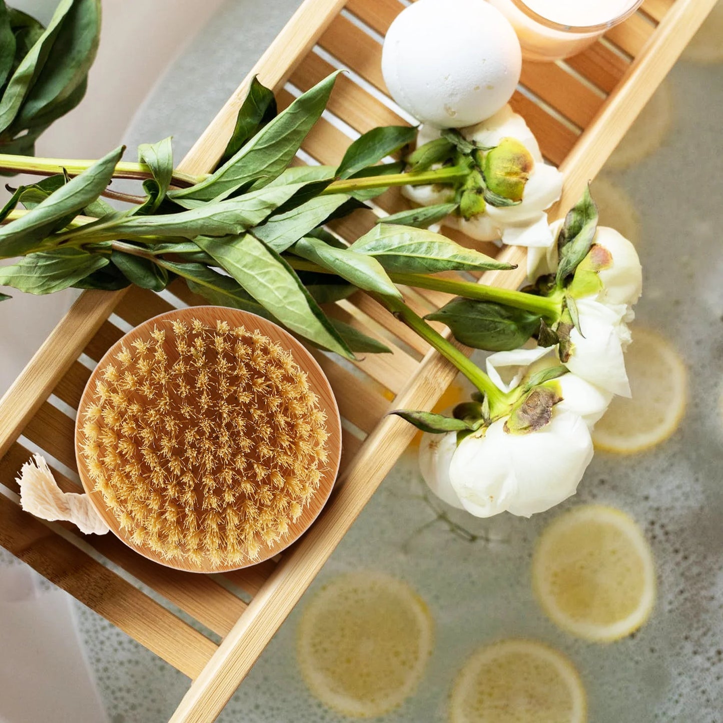 Exfoliating Round Bamboo Bath Brush – Body Scrubber & Massager