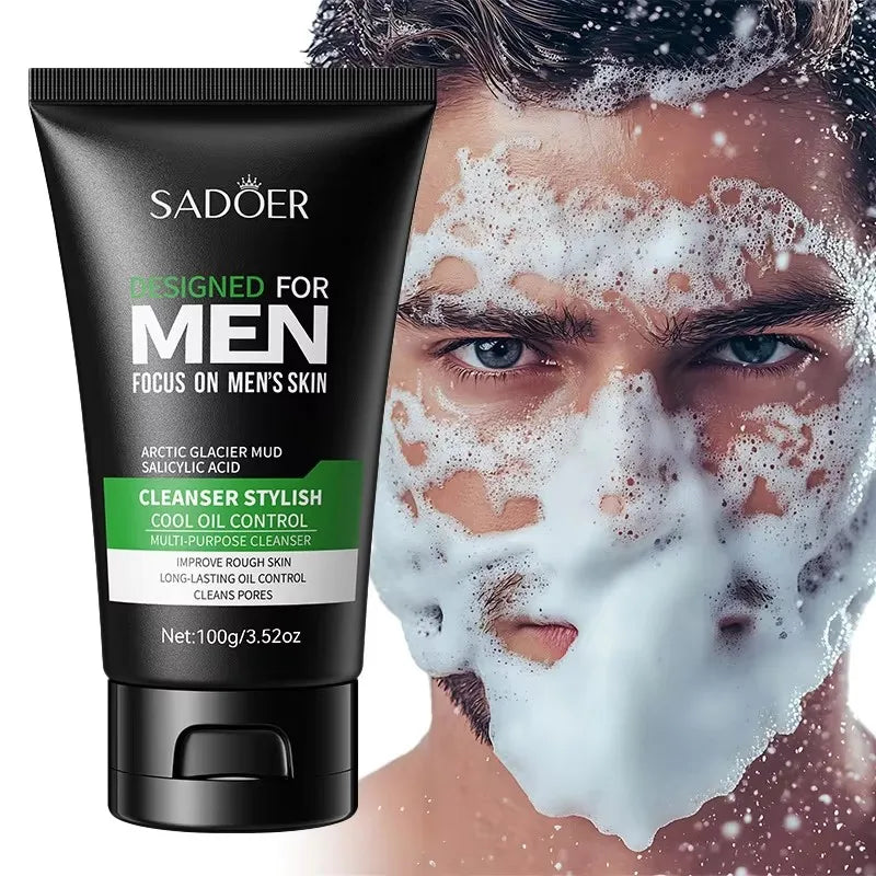 Deep Cleansing Men Cool Facial Cleanser Oil Control Moisturizing Blackhead Remove Dark Spots Pores Acne Mark Refining Face Wash Peaceful Pleasures Health and Wellness