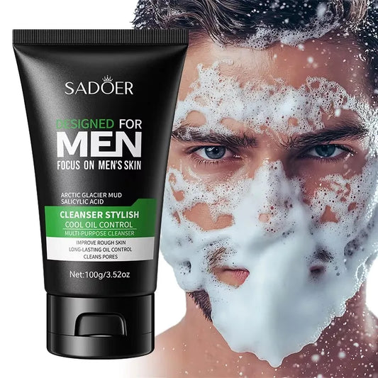Deep Cleansing Men Cool Facial Cleanser Oil Control Moisturizing Blackhead Remove Dark Spots Pores Acne Mark Refining Face Wash Peaceful Pleasures Health and Wellness