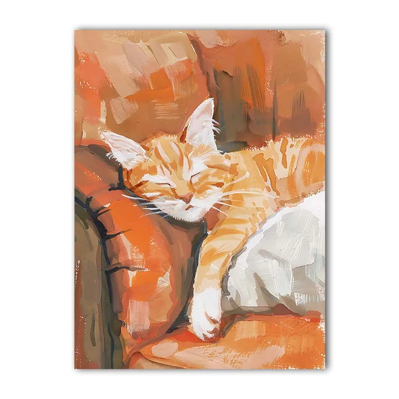 Nordic Wall Art Cute Cat Sleeping Gouache Vintage Canvas Painting Nordic Style Poster Prints Bedroom Living Room Wall Decor Peaceful Pleasures Health and Wellness 05 50x70cm NoFrame China Mainland