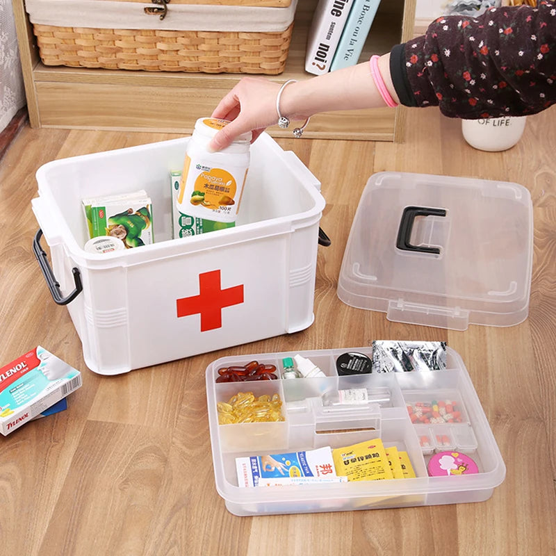 Portable Double-Layer First Aid Medicine Storage Box Organizer