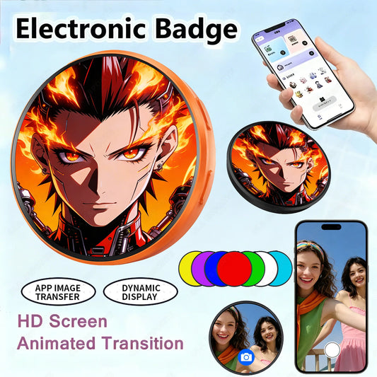 1.50 inch HD Screen Smart Dynamic E-badge Electronic Badge Can Transfer Photos GIFs, Animations and Videos for Otaku Fans Gifts Peaceful Pleasures Health and Wellness