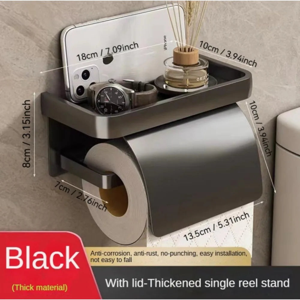 Self-Adhesive Toilet Paper Holder with Shelf | Wall Mount