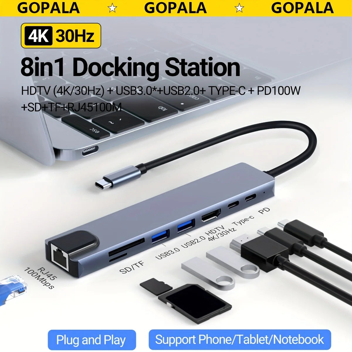 8-in-1 USB-C Hub 4K HDMI Docking Station for MacBook & iPad USB-C Docking Hub Peaceful Pleasures Health and Wellness 8in1 USB C Hub