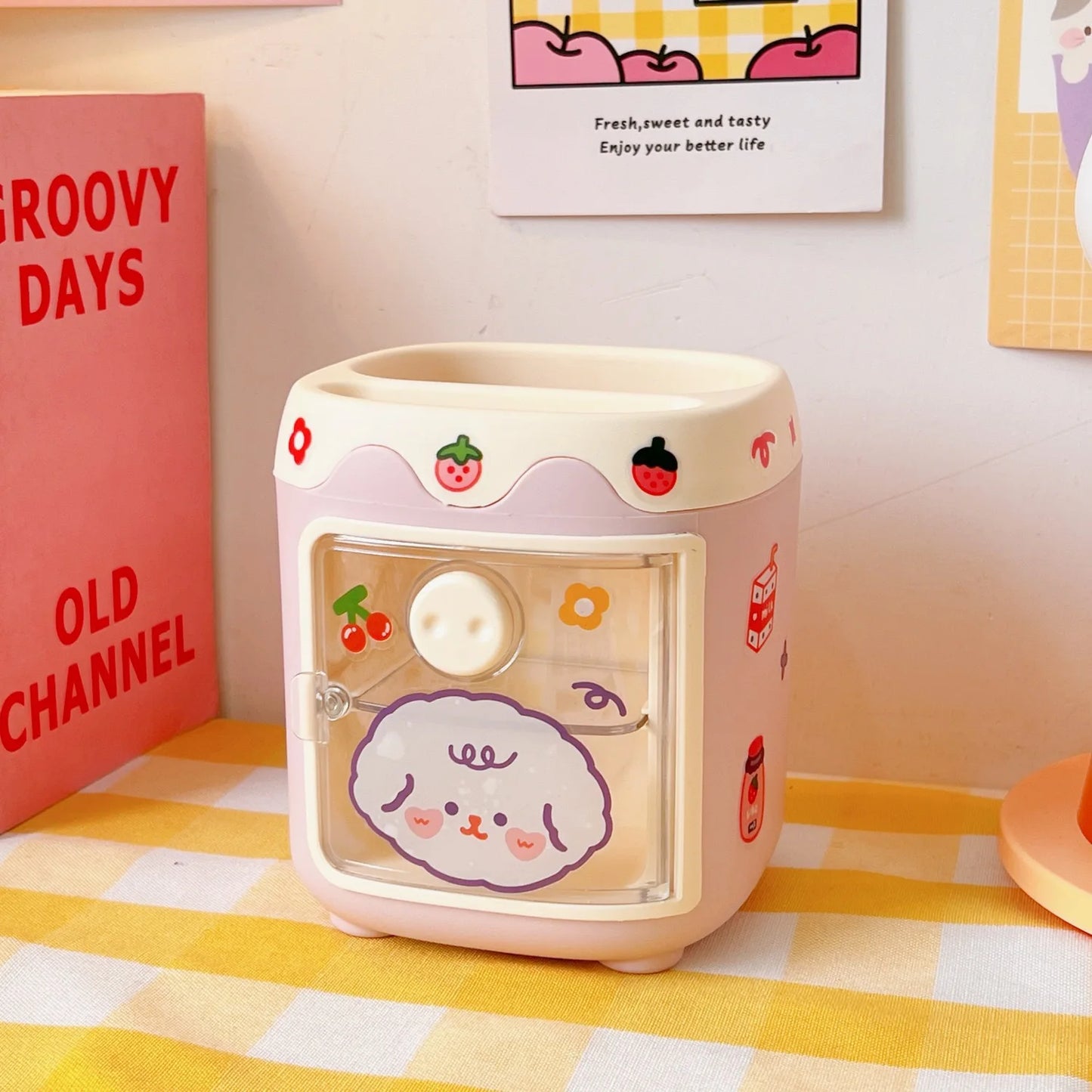 1PC Kawaii Pig Pen Pencil Pot Holder Brush Storage Container Desk Organizer Multifunction washi tape Stationery Office Supplies Peaceful Pleasures Health and Wellness Pink-With Stickers