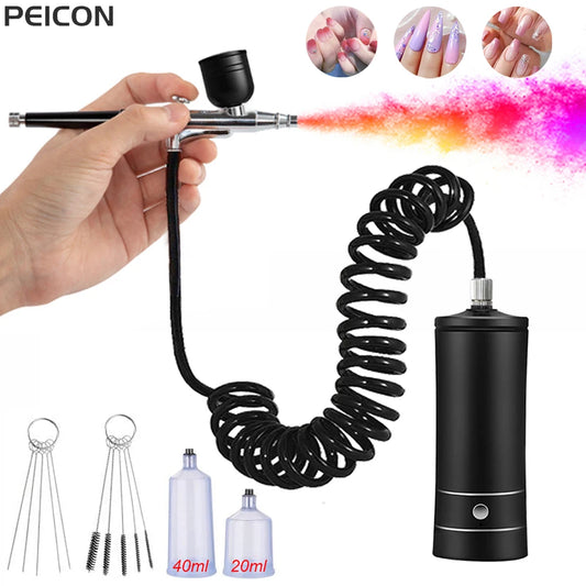 Airbrush Nail with Compressor Portable Air Brush with Compressor For Nails Art Cake Painting Craft Airbrush Nail Art Compressor Peaceful Pleasures Health and Wellness