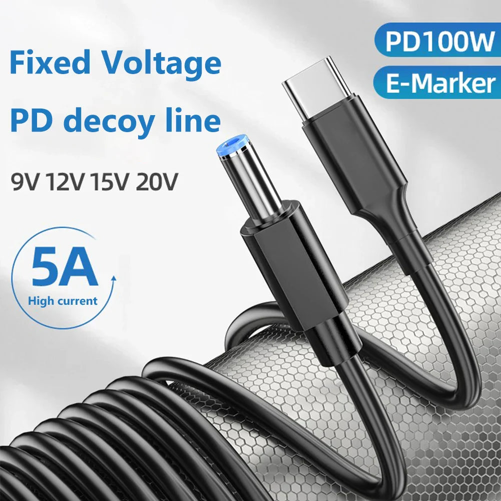 PD 100W USB-C to DC 5525 Power Cable – 9V 12V 15V 20V