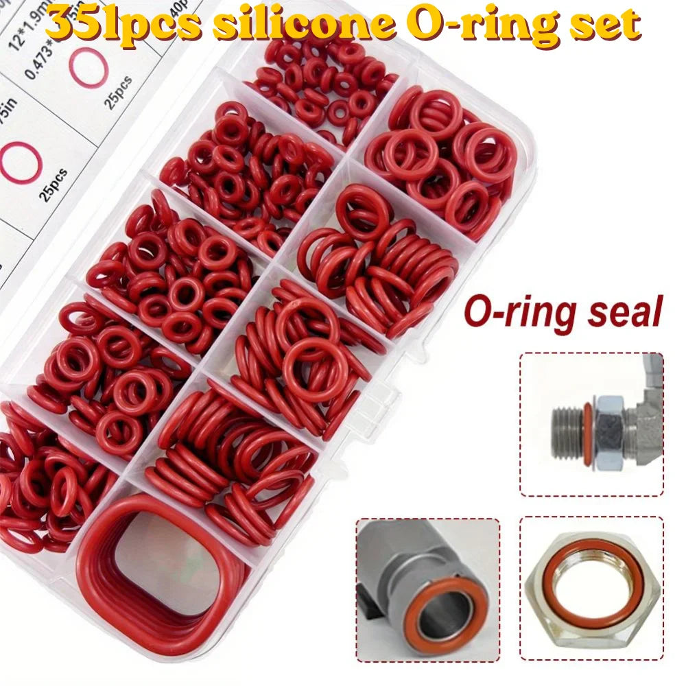 351-Piece Silicone O-Ring Set – 10 Sizes, Oil & Heat Resistant