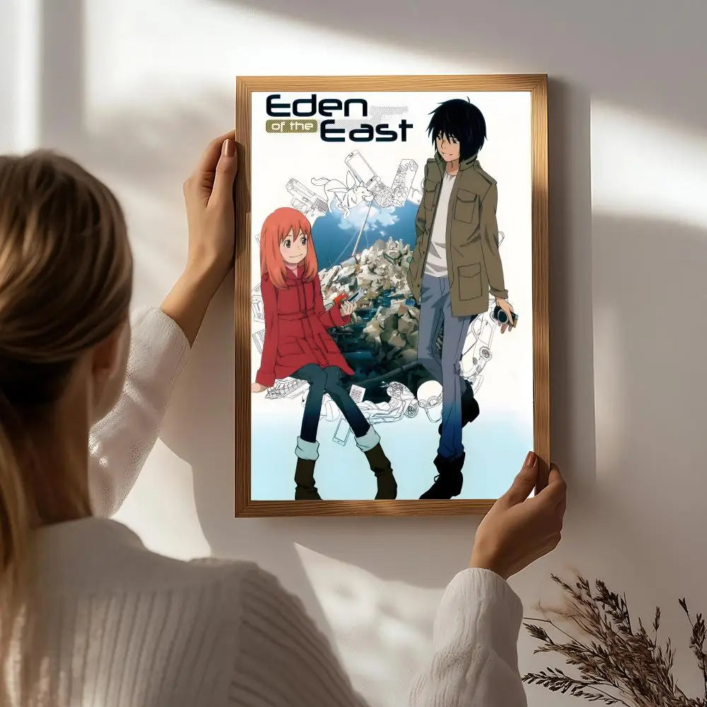 Anime E-Eden of the East Poster HD Self Adhesive Waterproof Wall Art Ideal for Home Office Dorm Bedroom Great Gift Peaceful Pleasures Health and Wellness White7 15X20cmNoframe