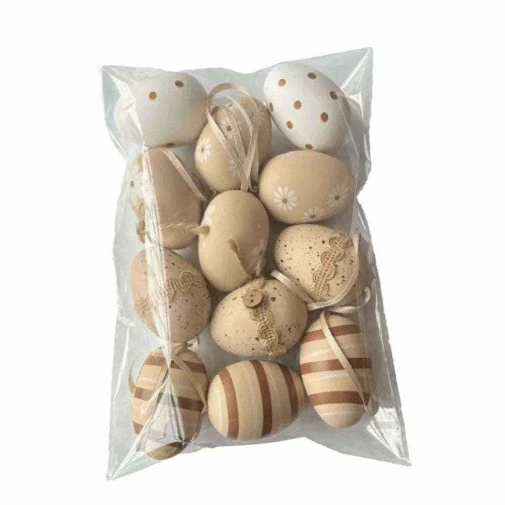 12-Piece Hand Painted Cartoon Easter Egg Hanging Ornaments
