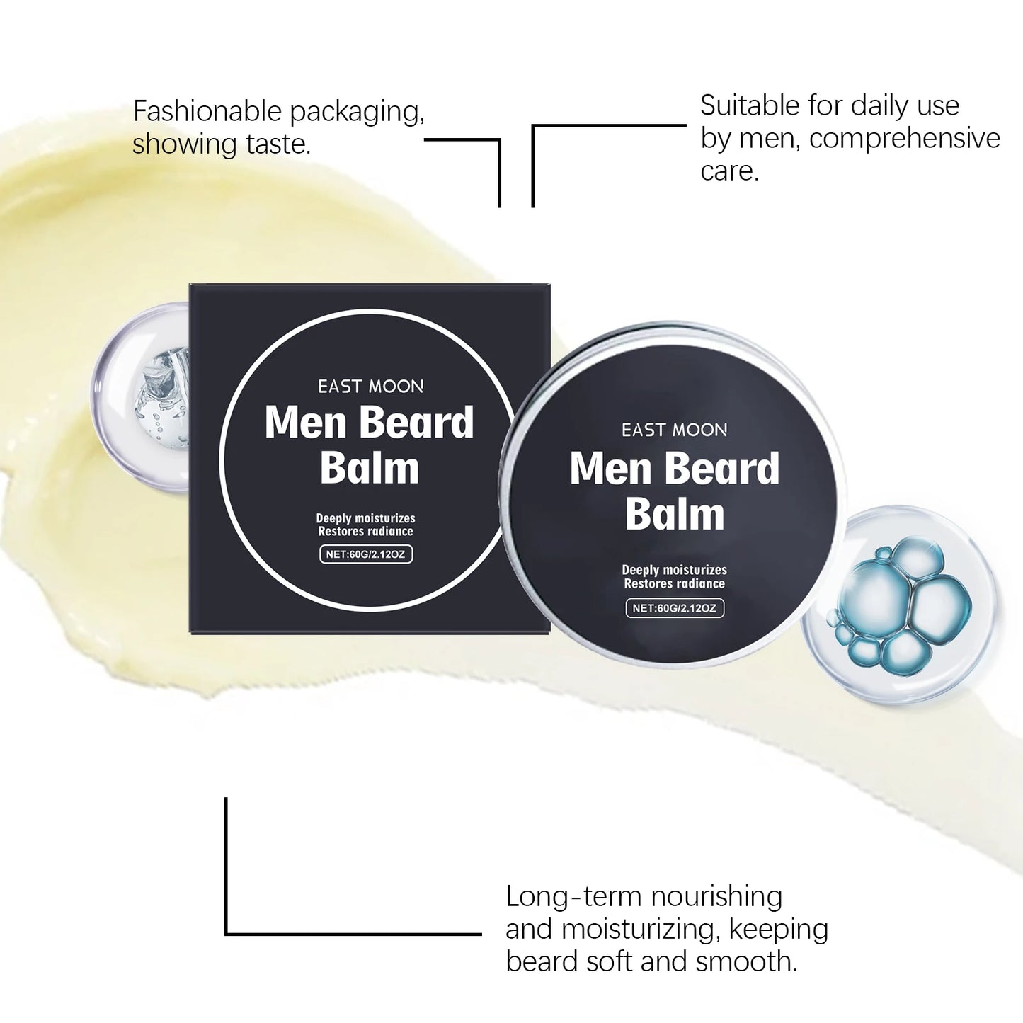 East Moon Men's Beard Balm – Softening, Vitamin E, Non-Greasy