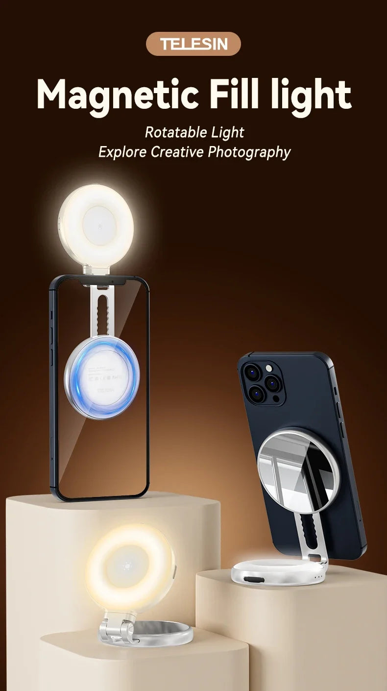 TELESIN Smartphone Magnetic Fill Light Mini Selfie Light 3 Modes Adjustable Brightness for Iphone XIAOMI HUAWEI SAMSUNG Phone Peaceful Pleasures Health and Wellness