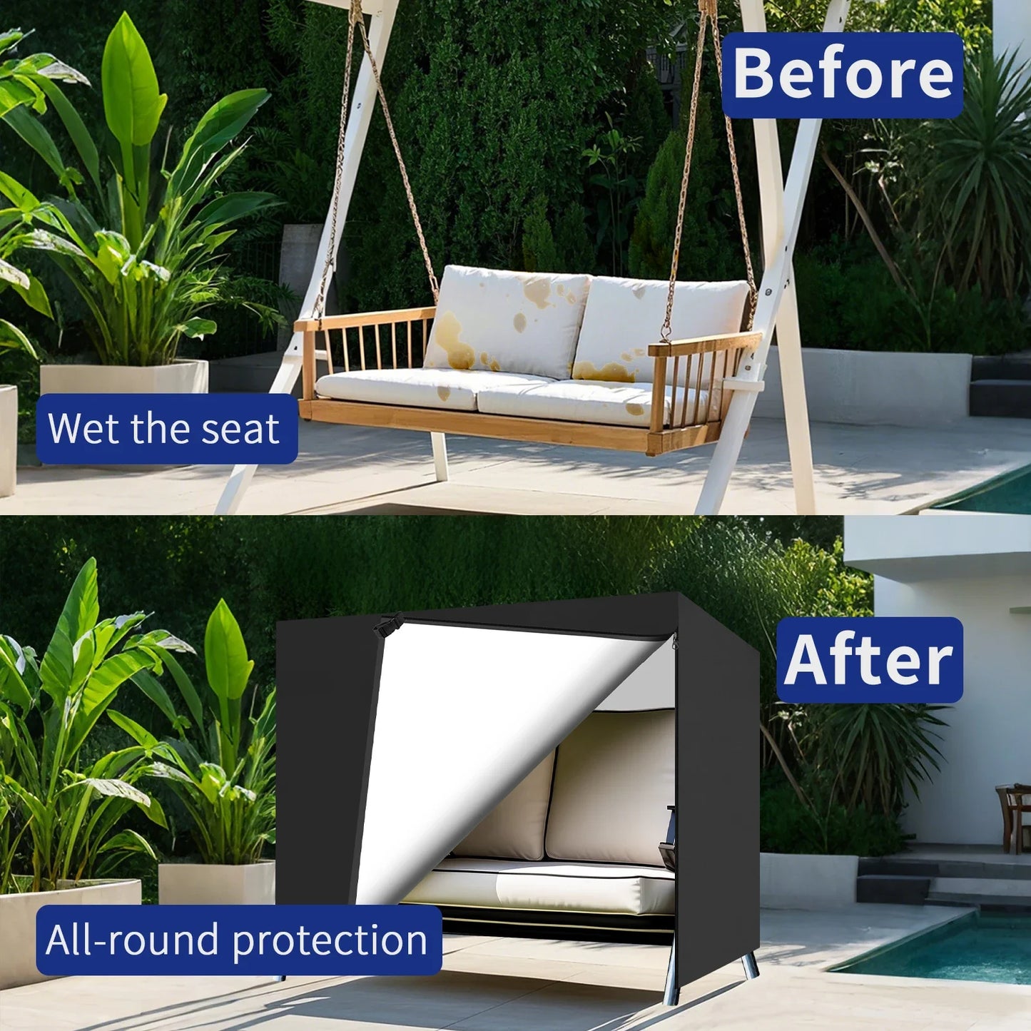 Outdoor 2/3 Seater Swing Chair Covers Waterproof Heavy Duty 210D Oxford Fabric Hammock Covers Patio Sun Shade Protector Peaceful Pleasures Health and Wellness