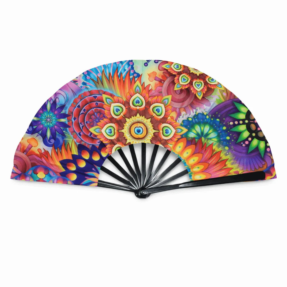 UV Glow 33cm Folding Hand Fan – Rave, Festival & Dance