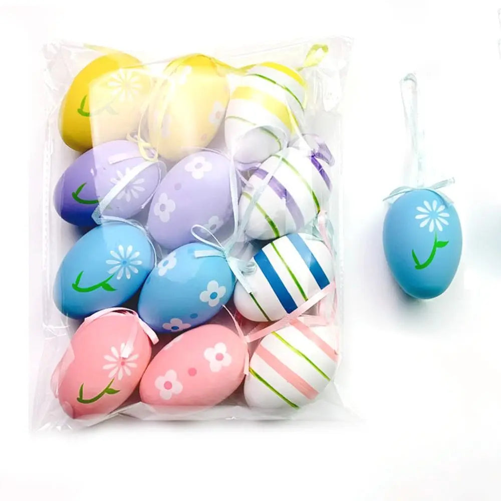 12-Piece Hand Painted Cartoon Easter Egg Hanging Ornaments