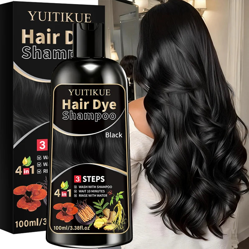 YUITIKUE Herbal Black Hair Dye Shampoo 100ml - Gentle 4-in-1 3 Steps Hair Color Shampoo for At-Home Easy Use Peaceful Pleasures Health and Wellness