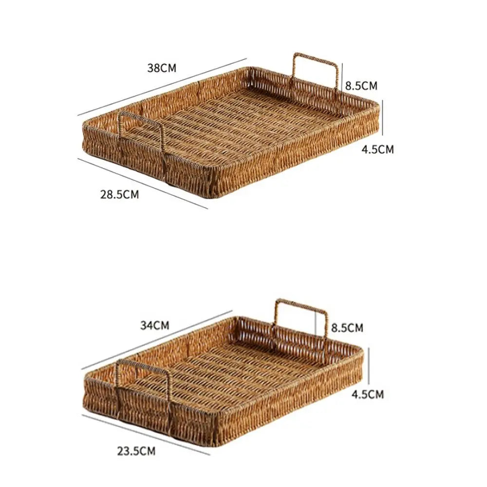 Wicker-Woven Plastic Serving Tray with Handles | 2 Sizes