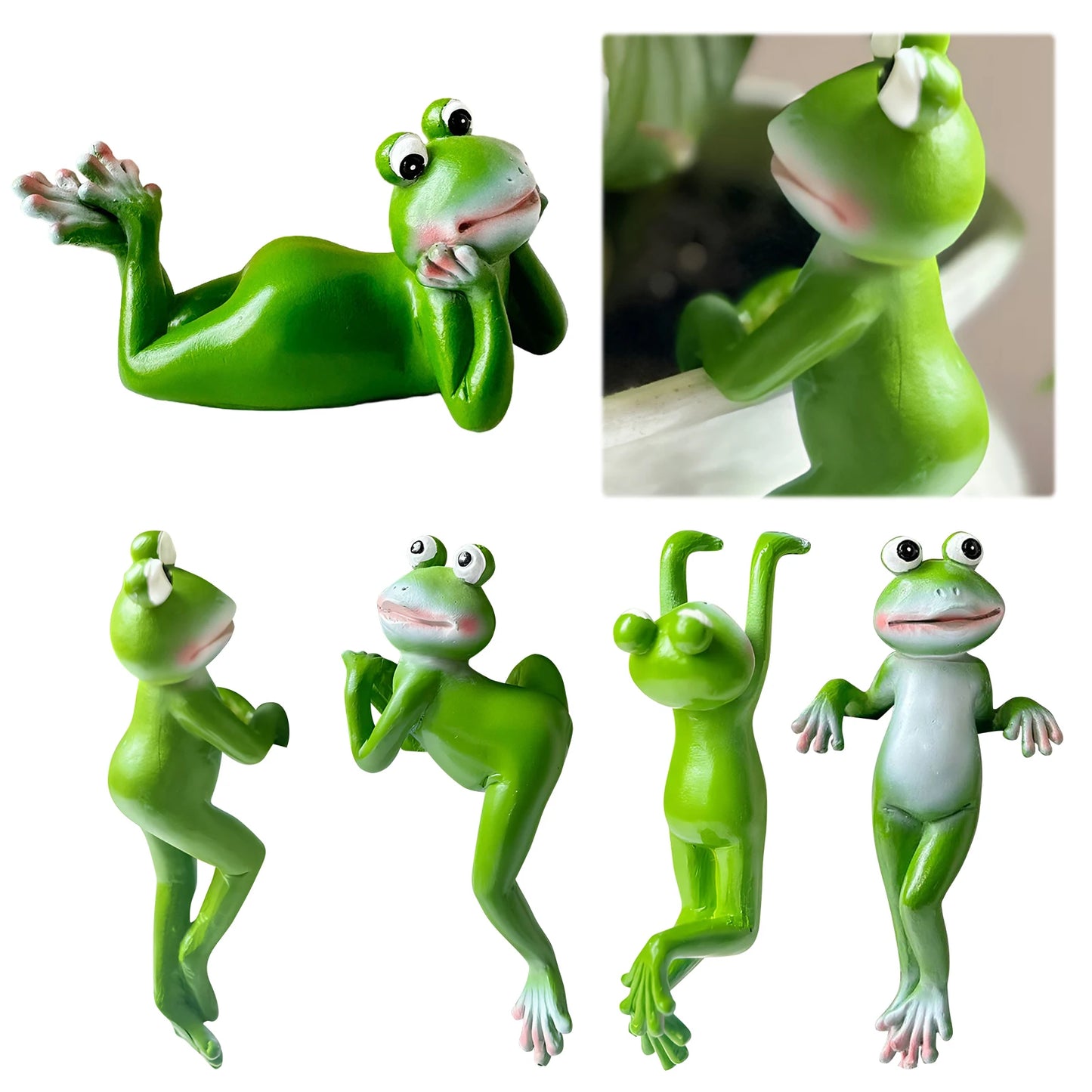 Climbing Frog Figurine Flower Pot Hugger | Resin Garden Statue