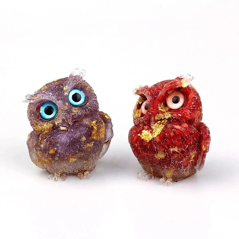 Natural Crystal Stone Gravel Owl Animal Crafts Hand Made Small