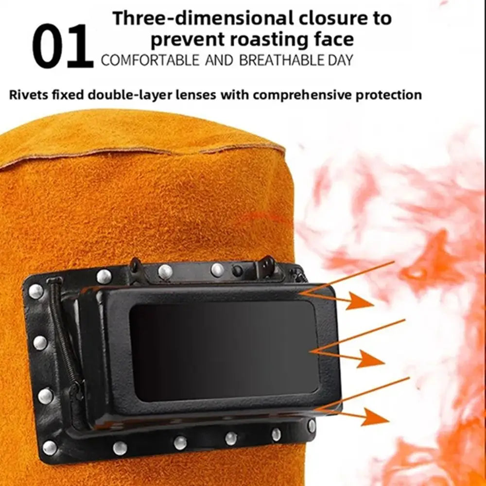 Leather Welding Helmet Flip-Open Lens | Heat Resistant Hood