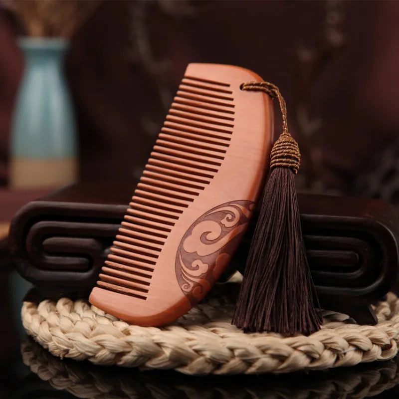 Peach Wood Double-Sided Comb with Tassel | Nanmu Gift Comb