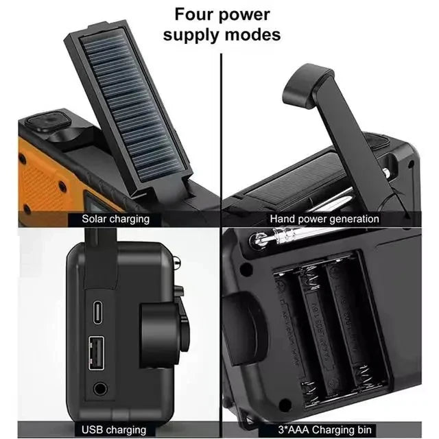 HOMEFISH 5000mAh Portable Emergency Solar Power Radio Hand Crank Charging AM/FM SW multi BAND Radio Led Reading Flashlight Bank Peaceful Pleasures Health and Wellness