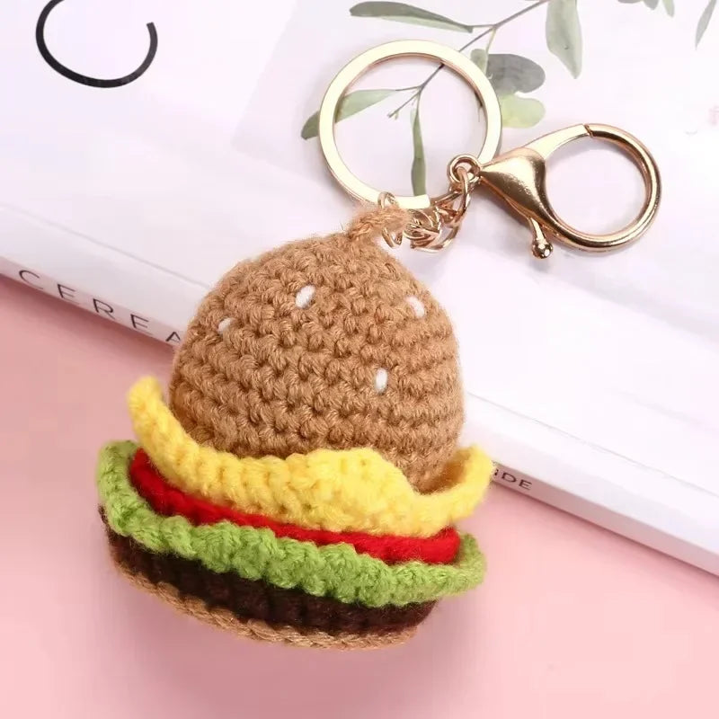 Handmade Knit Keychain Charms – Cute Burger & Ice Cream Pendant