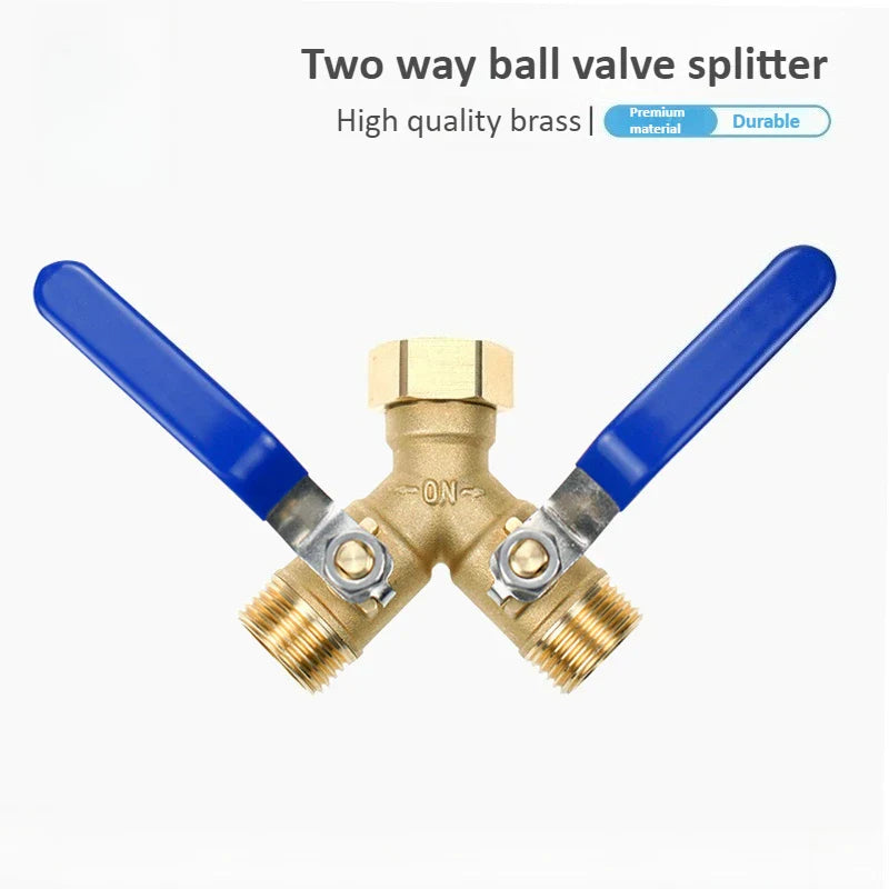 Brass 2-Way Garden Hose Splitter 3/4" Long Handle Valve