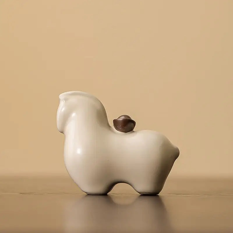 Ruyao Zodiac Horse Tea Pet Ceramic Ornament | Lucky Decor Ceramic Figurine Peaceful Pleasures Health and Wellness