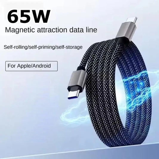 Magnetic Self-Coiling USB C to USB C Cable 65W Fast Charging Braided Data Cord 480Mbps for iPhone 15 Samsung Xiaomi Peaceful Pleasures Health and Wellness