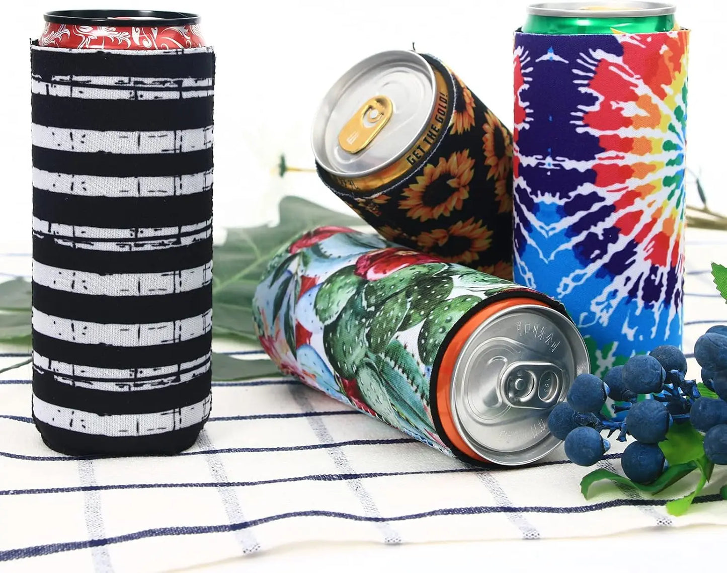 2PC Neoprene Slim Beer Can Cooler Tall Stubby Holder Foldable Stubby Holders Beer Cooler Bags Fits 12oz Slim Energy Drink & Beer Peaceful Pleasures Health and Wellness