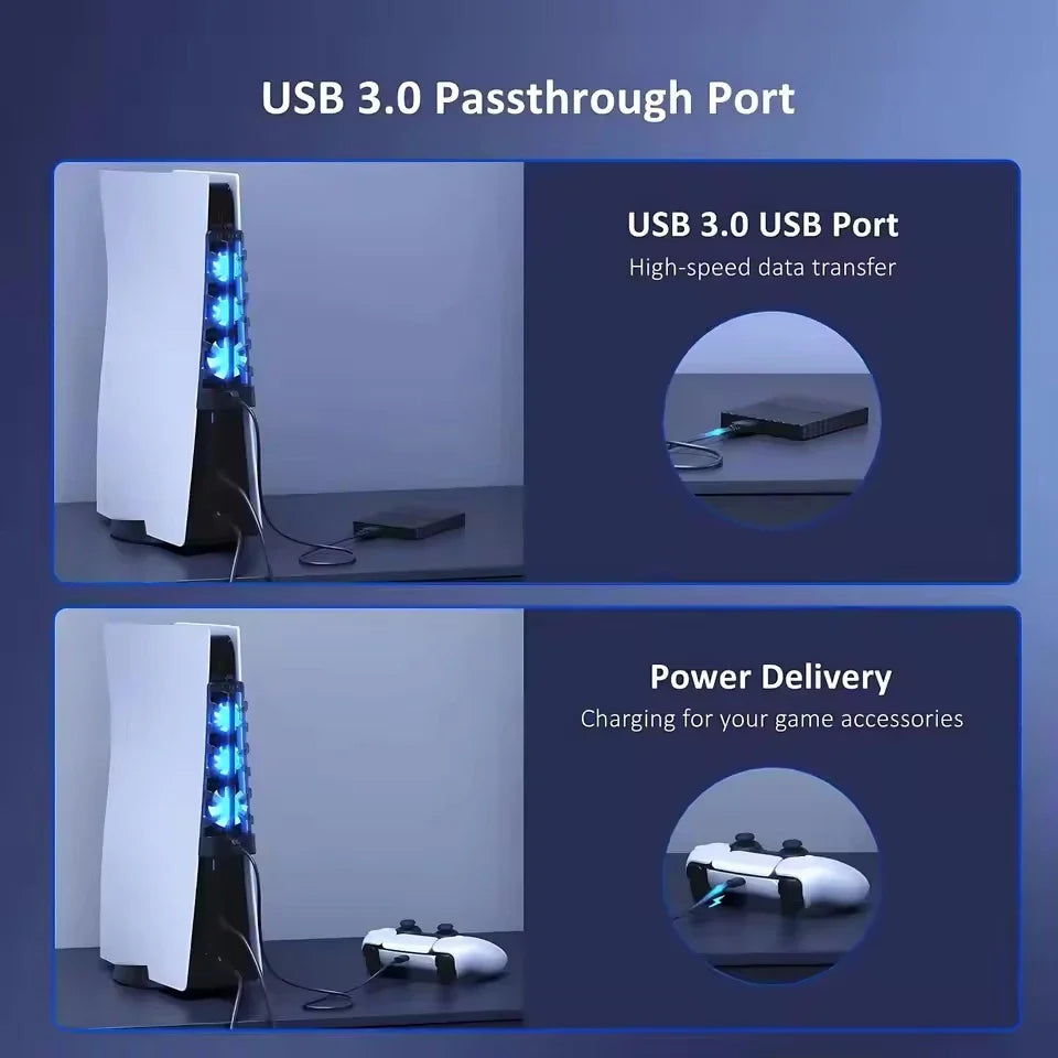 PS5 Cooling Fan – USB 3-Fan Cooler for Disc & Digital Edition