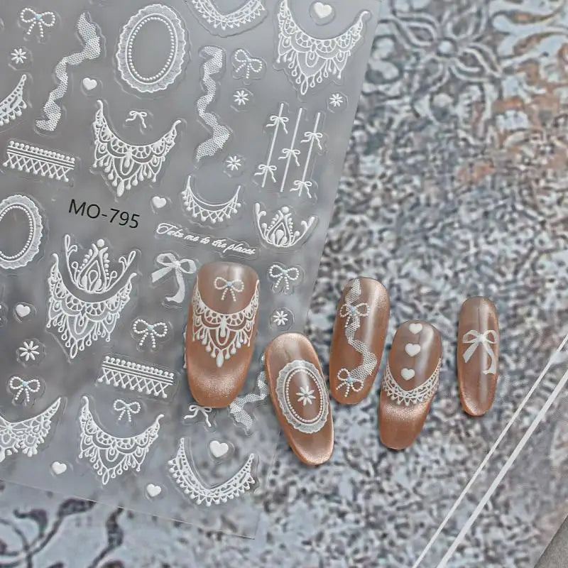 Lace Flower Bow Hollow Out Nail Stickers Relief Nail Appliques Nail Charms DIY For Manicure Decoration Peaceful Pleasures Health and Wellness