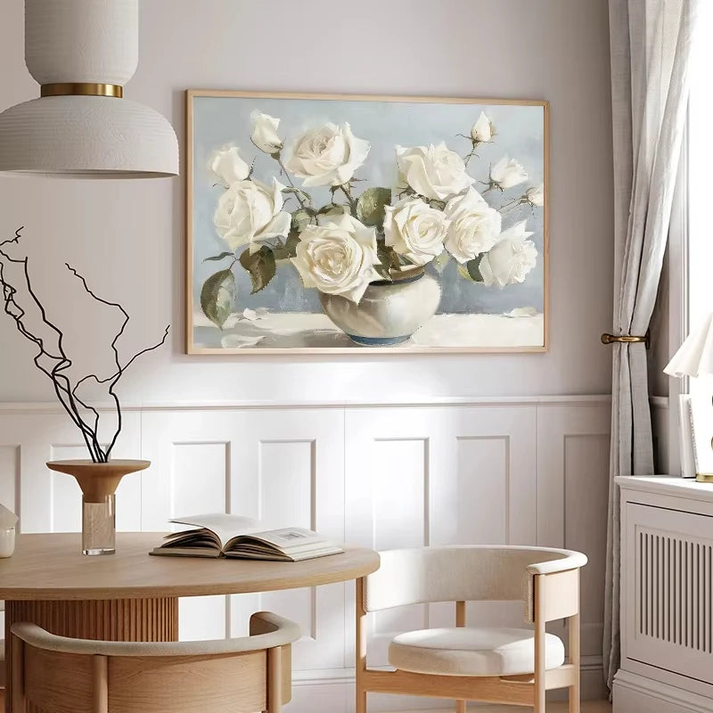 Vintage Spring Wildflowers Canvas Wall Art – Roses & Swans