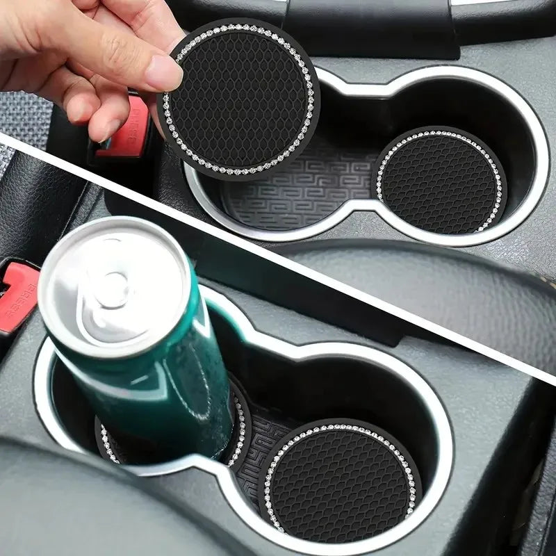 4-Pack Crystal Rhinestone Car Cup Mats Anti-Slip Heat Resistant Easy Clean Car Interior Accessories Cute Car Decorations Peaceful Pleasures Health and Wellness