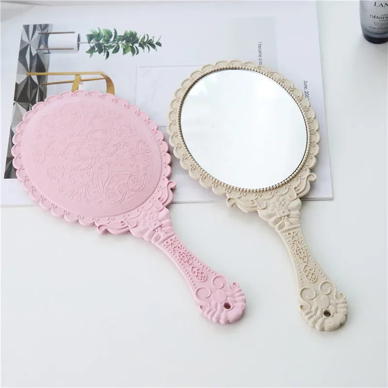 2pcs Ladies Makeup Hand Hold Mirror, Oval Round, Floral, Vintage, Princess Lady Beauty Dresser Gift Peaceful Pleasures Health and Wellness
