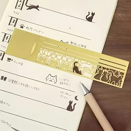 Cute Cat Pattern Double-sided Bookmark Ruler Precise Stationery Diary Peaceful Pleasures Health and Wellness