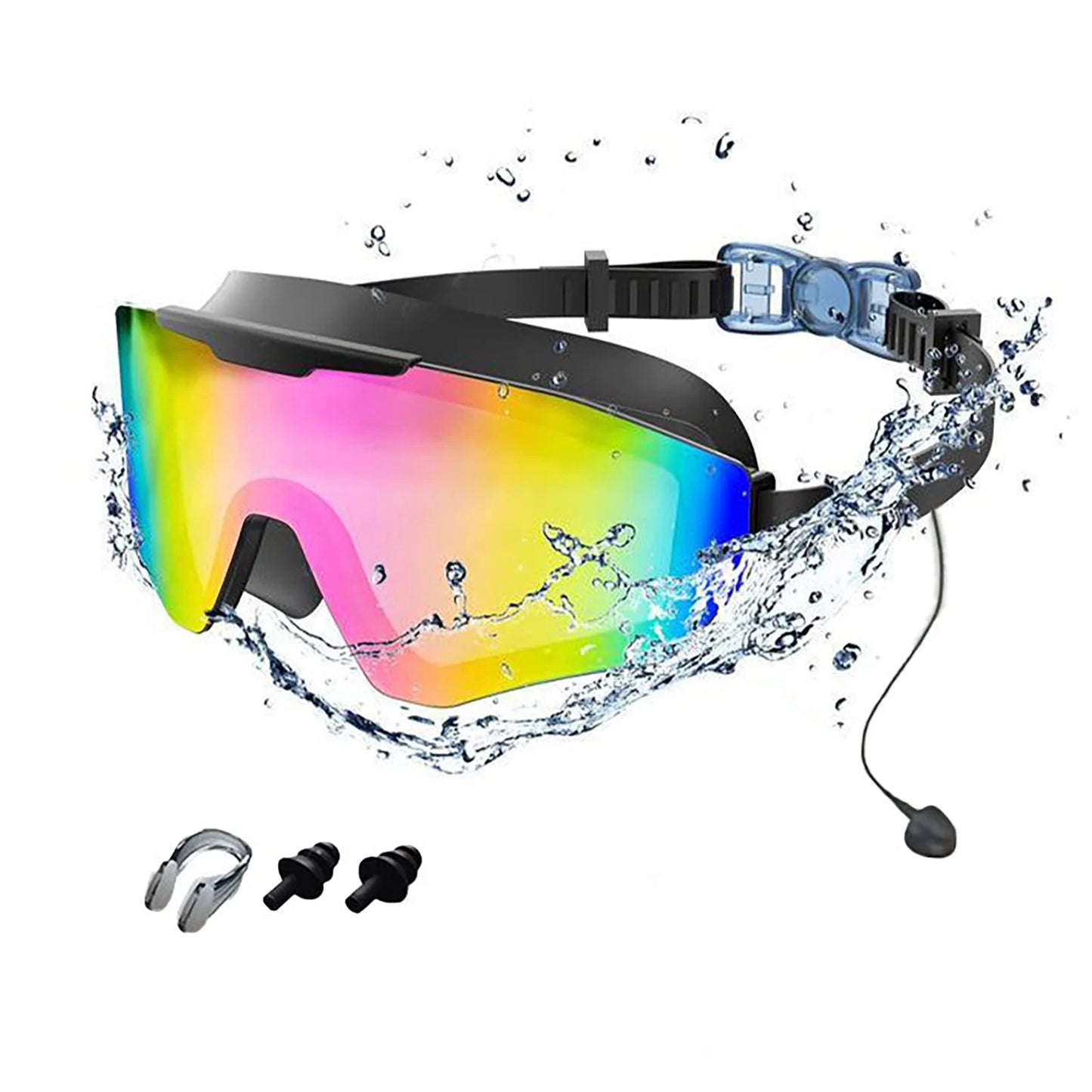 Mirrored Anti Fog Swimming Eyewears,Large Frame Swim Swimming Goggles With Earplugs,Wide View Professional Swimming Glasses Peaceful Pleasures Health and Wellness Adult Pink