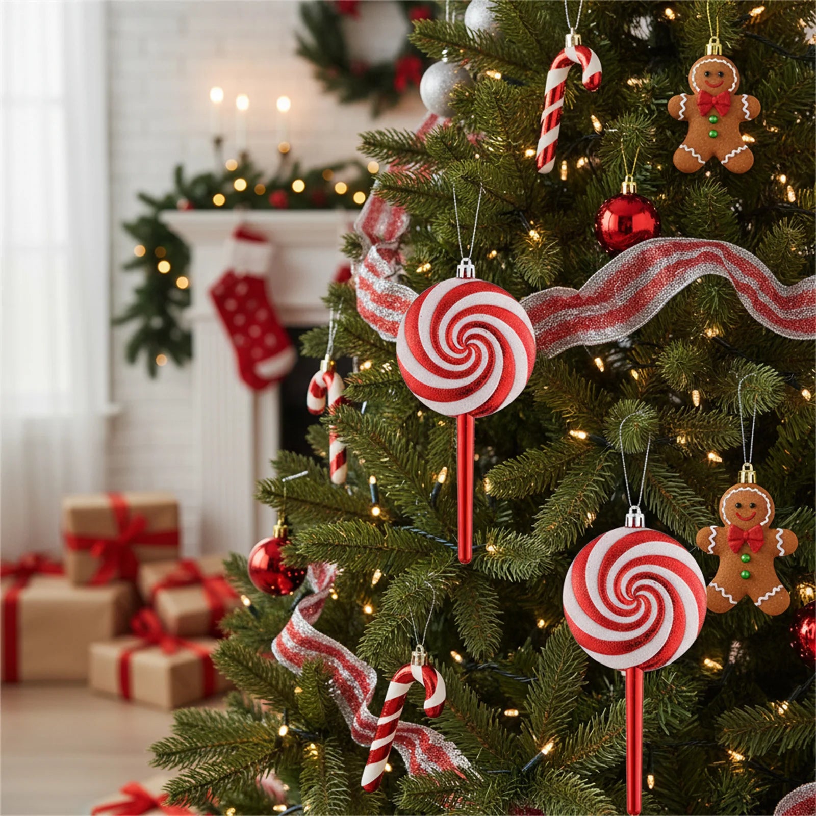 Christmas PVC Candy Pendant Decor Red And White Painted Lollipop Ornament For Holiday Tree Party New Year Decoration Peaceful Pleasures Health and Wellness