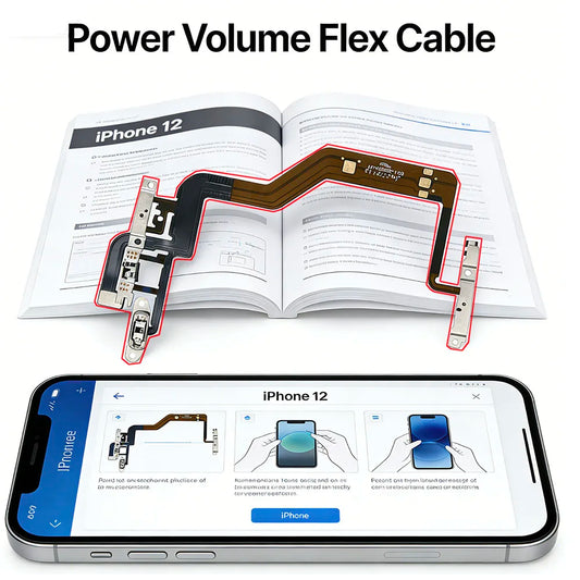 iPhone 12 Mini Pro Max Power Volume Flex Cable + Metal Bracket Phone Replacement Part Oasis Select