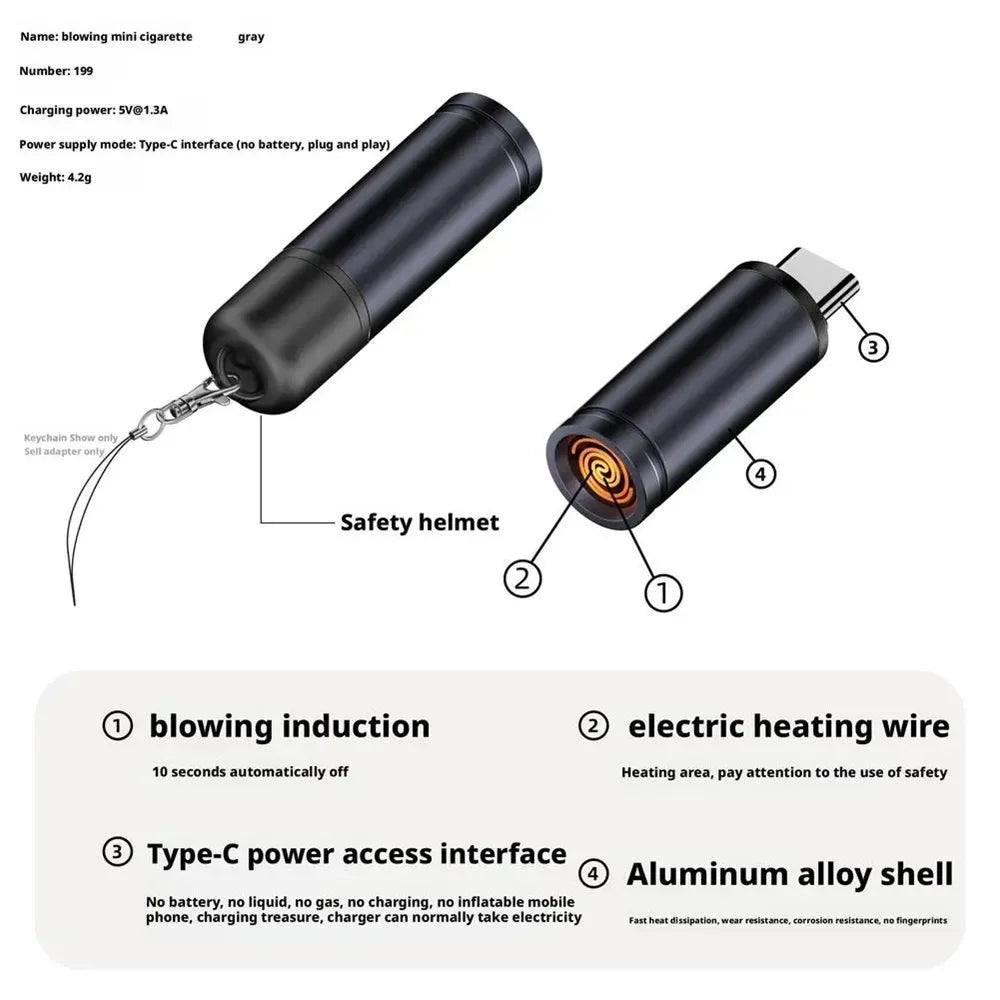 USB-C Flameless Electric Lighter | Blow Ignite & Auto Shut-Off