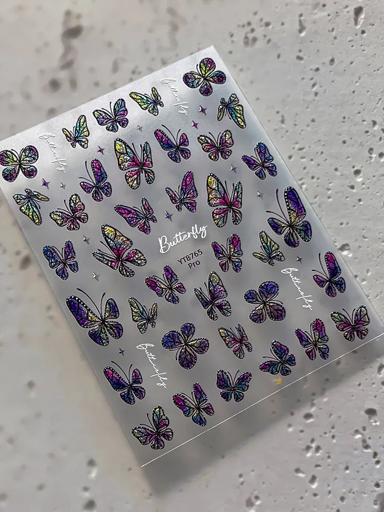 3D Holographic Butterfly Nail Stickers | Iridescent Aurora Decals